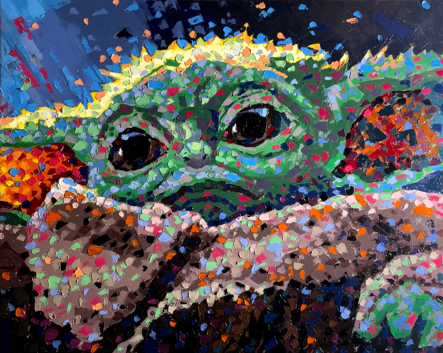 Mandalorian Grogu baby yoda green star wars oil painting shatter impressionism open impressionism